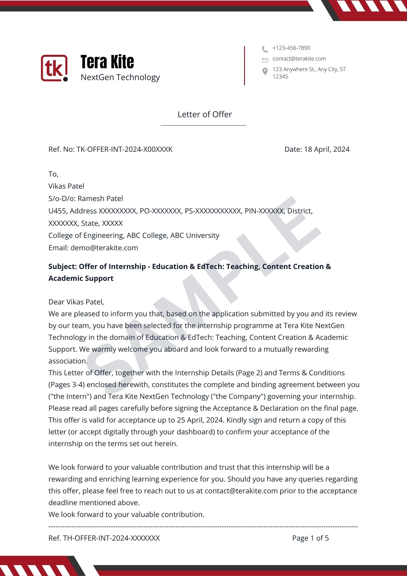 Internship Offer Letter